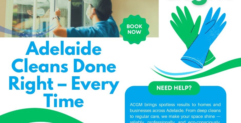 Professional cleaner wiping a window in Adelaide with gloves and mask