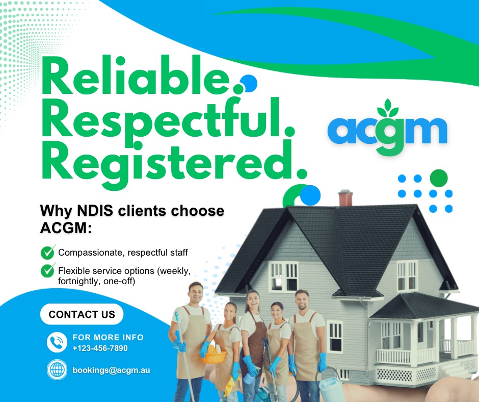 Promotional image for ACGM cleaning services featuring the words
